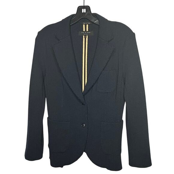 Rag & Bone 100% Merino Wool Navy Blue Knit Single Button Jacket Size Medium - Picture 1 of 11